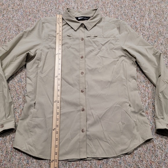 REI Shirt Womens Large Beige Button Up Long Sleeve Outdoors Hiking Vented Camp - Picture 8 of 15